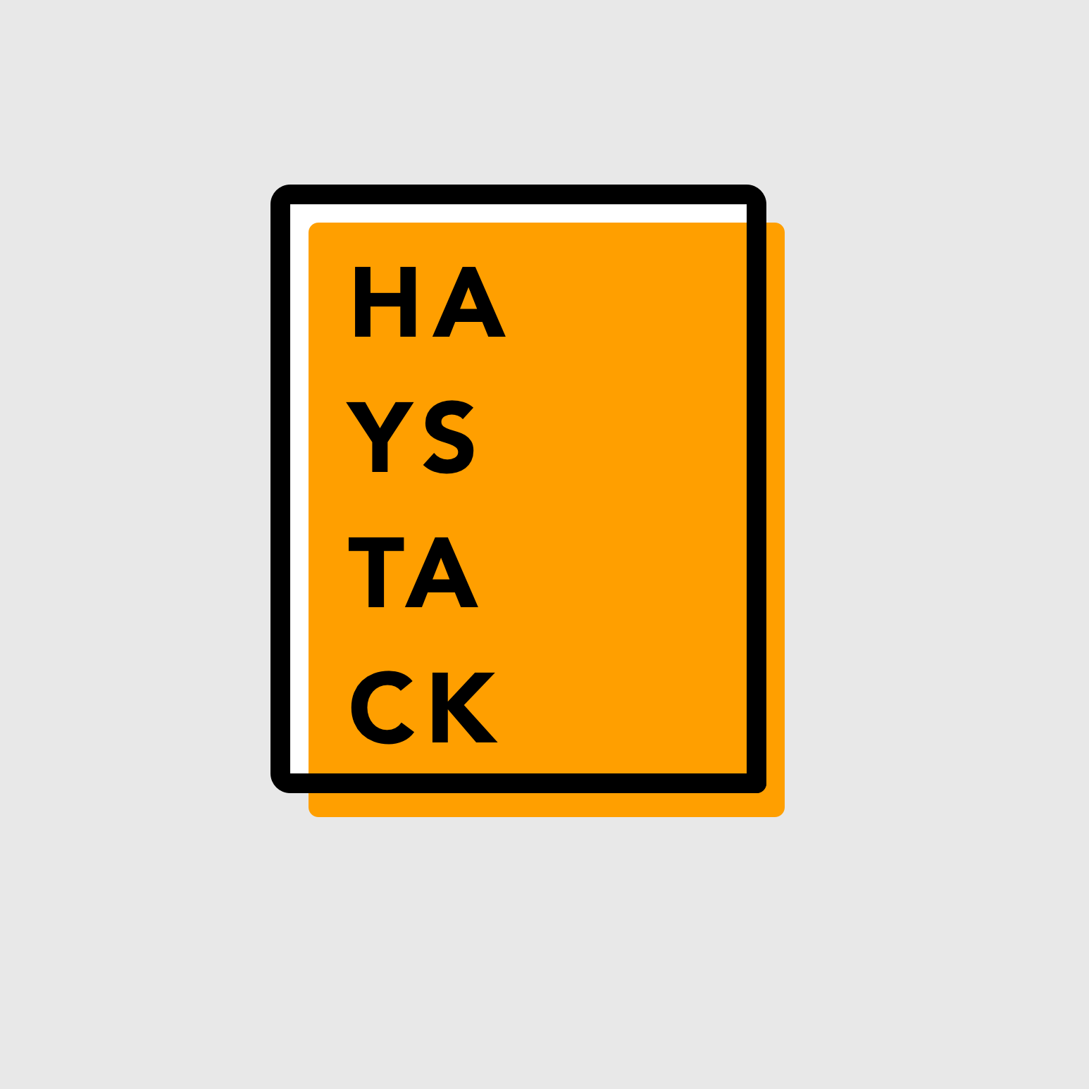 Haystack Logo with two rectangles, one orange, one white, with the orange on top, with Haystack in all caps 