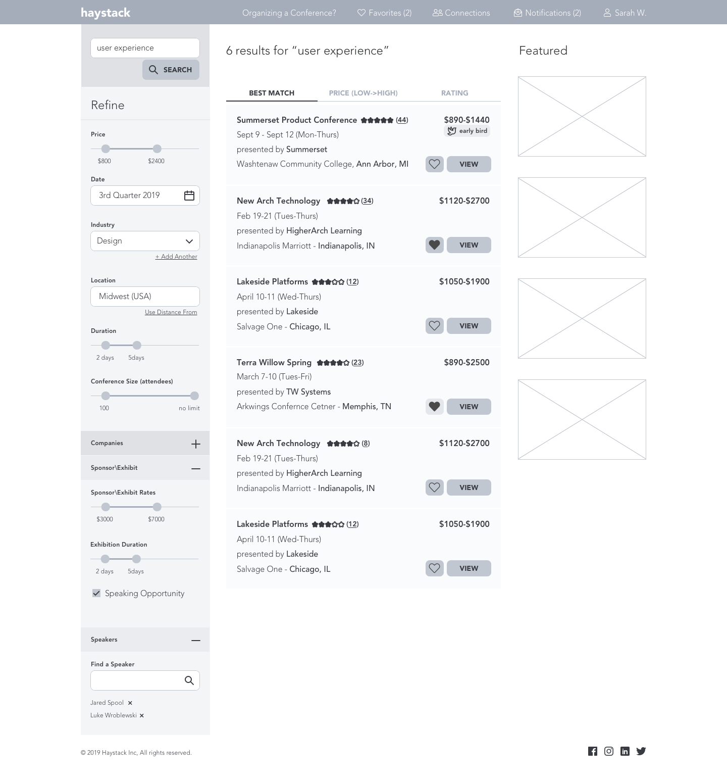 Search Results View Wireframe