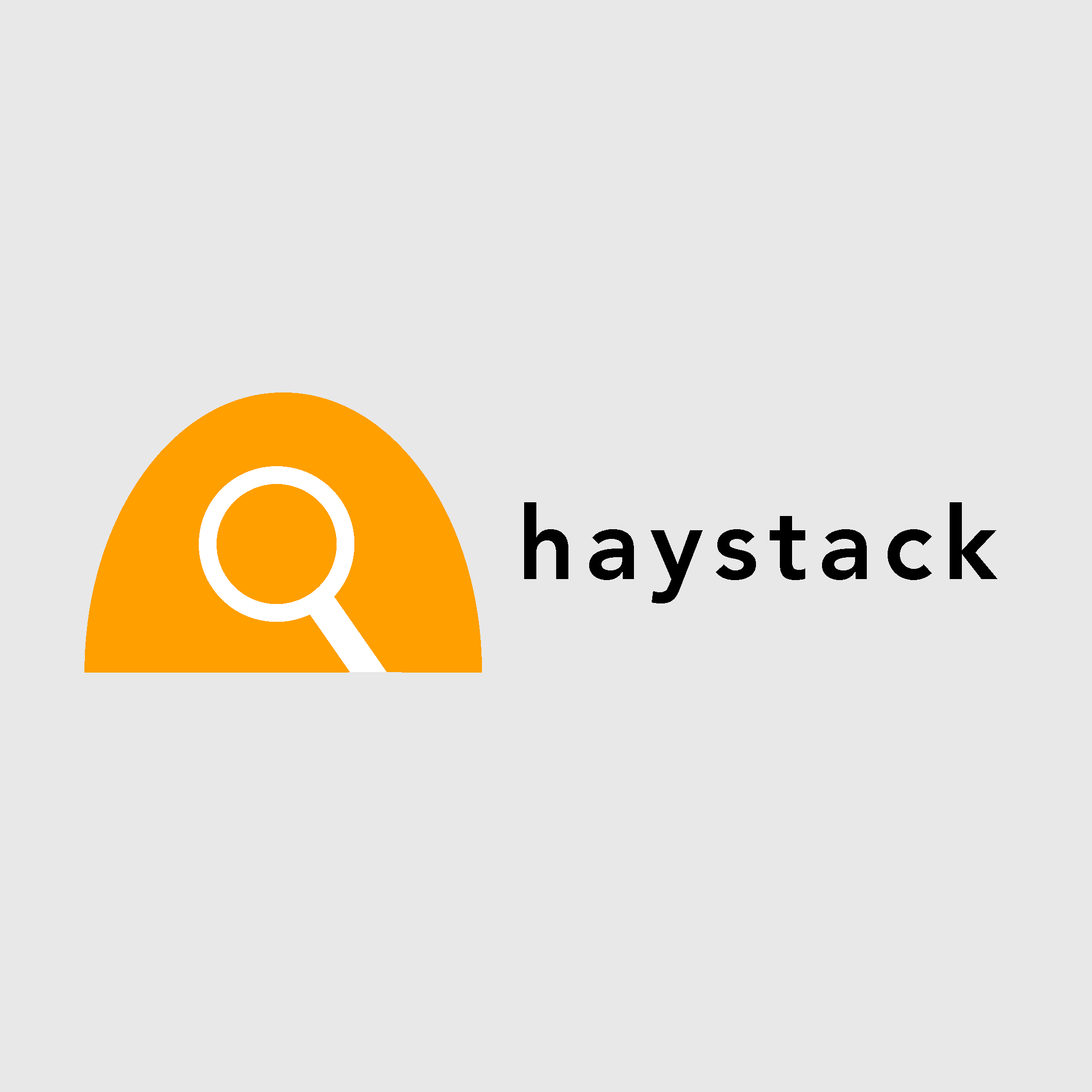 Haystack Conferences logotype with an orange haystack with a large hole of a needle that also looks like a magnifying glass and the name of the company next to it in lowercase.