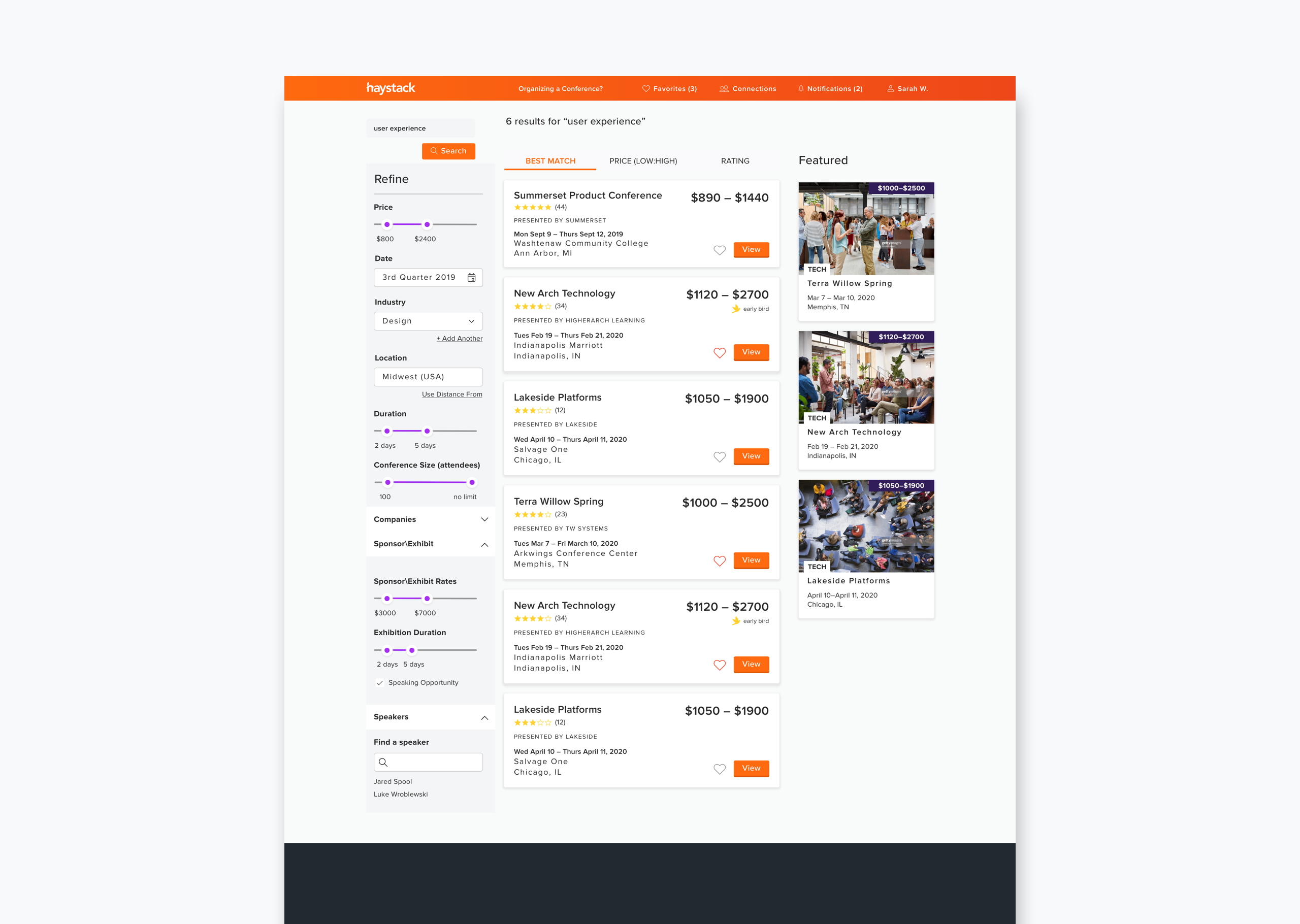 A high-fidelity mockup of the current version of the search results view.