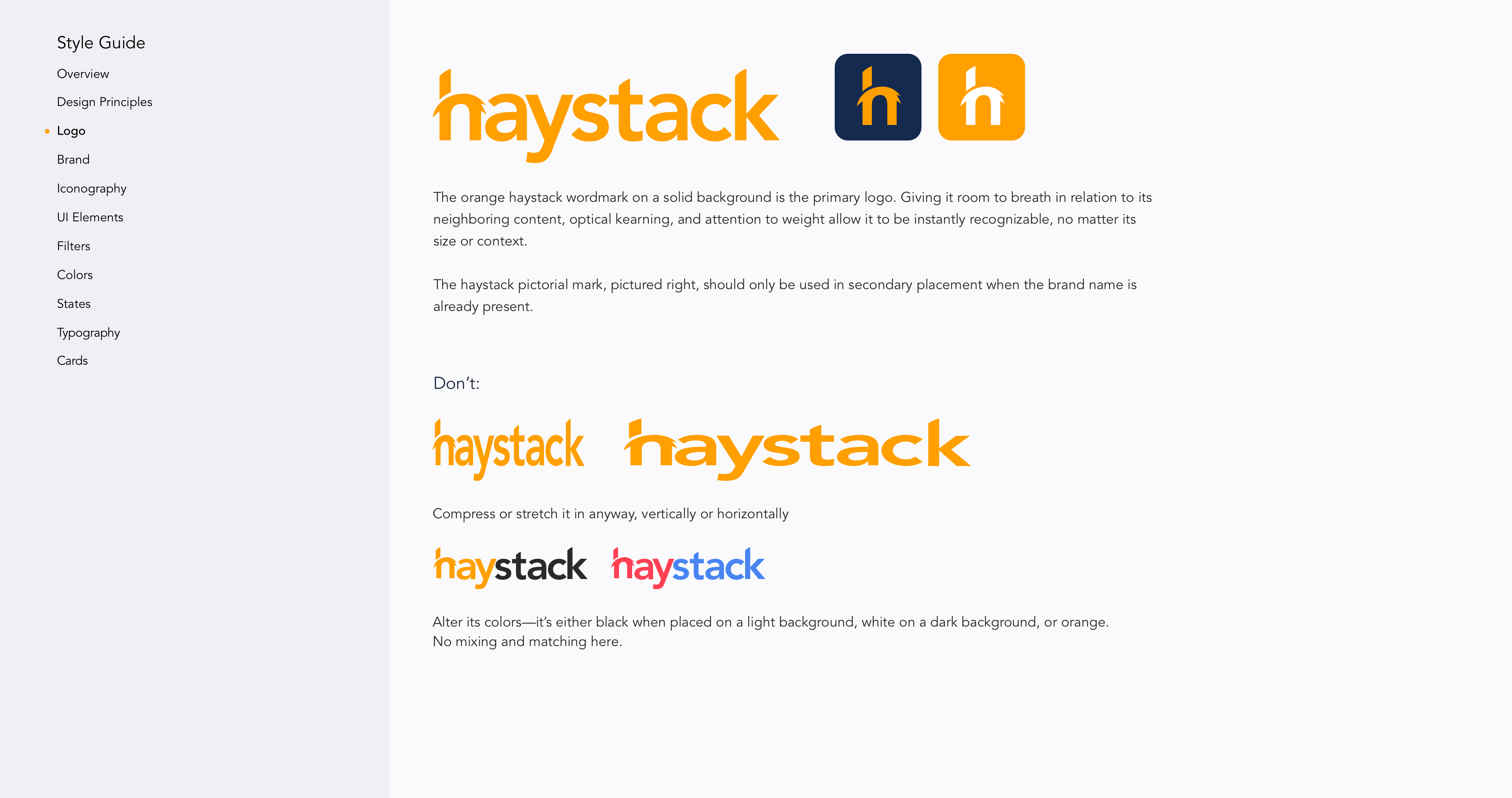 Style Guide page on logo