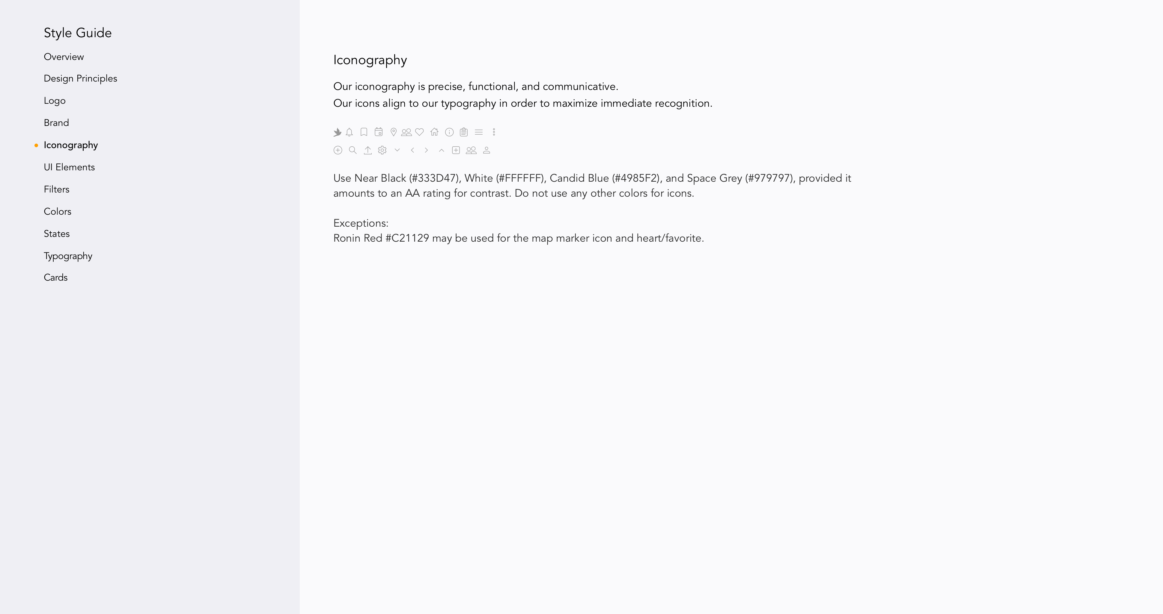 Style Guide page on iconography
