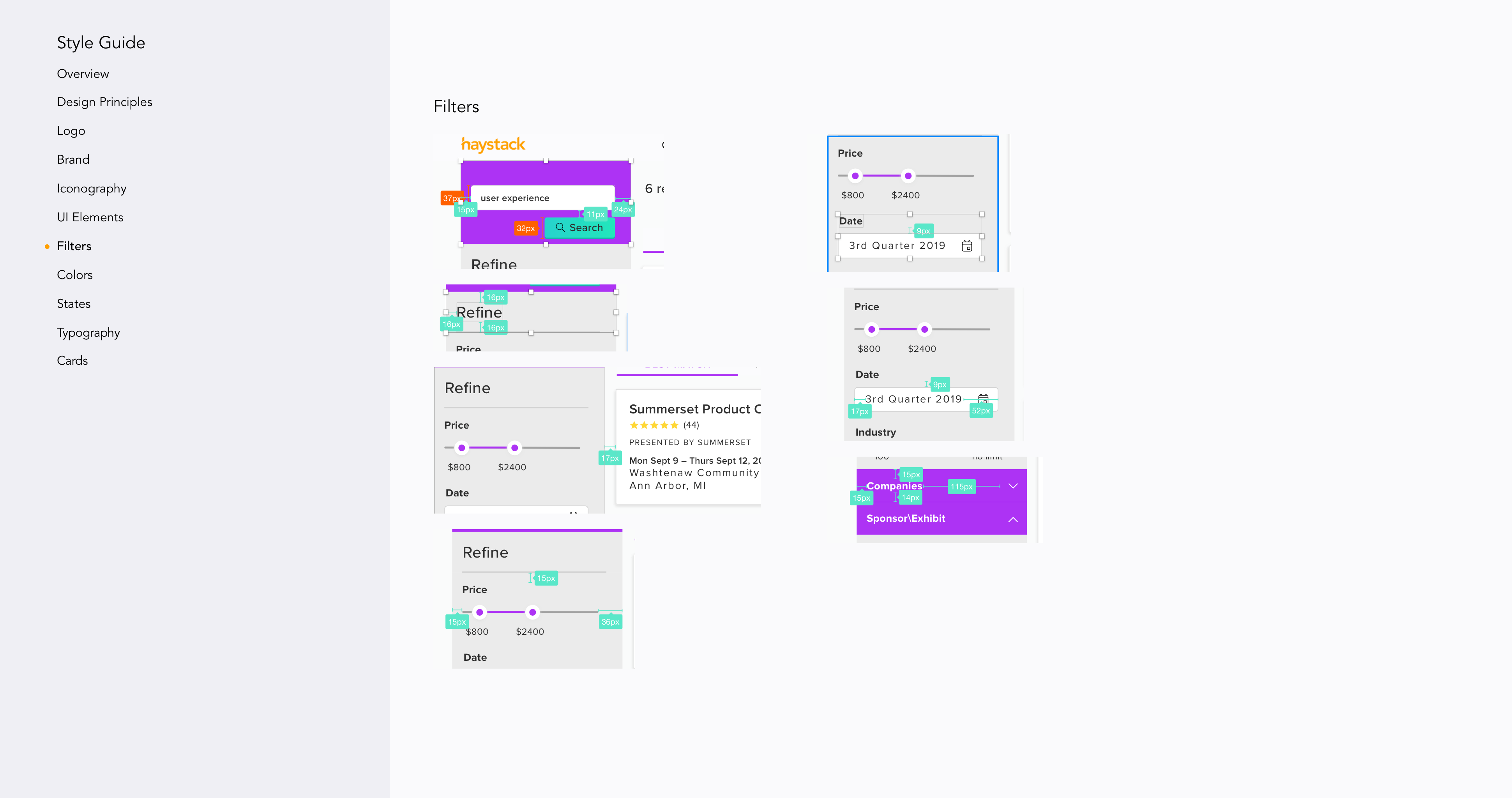 Style Guide page on filters