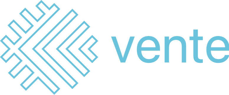 Vente logotype in blue on white background.