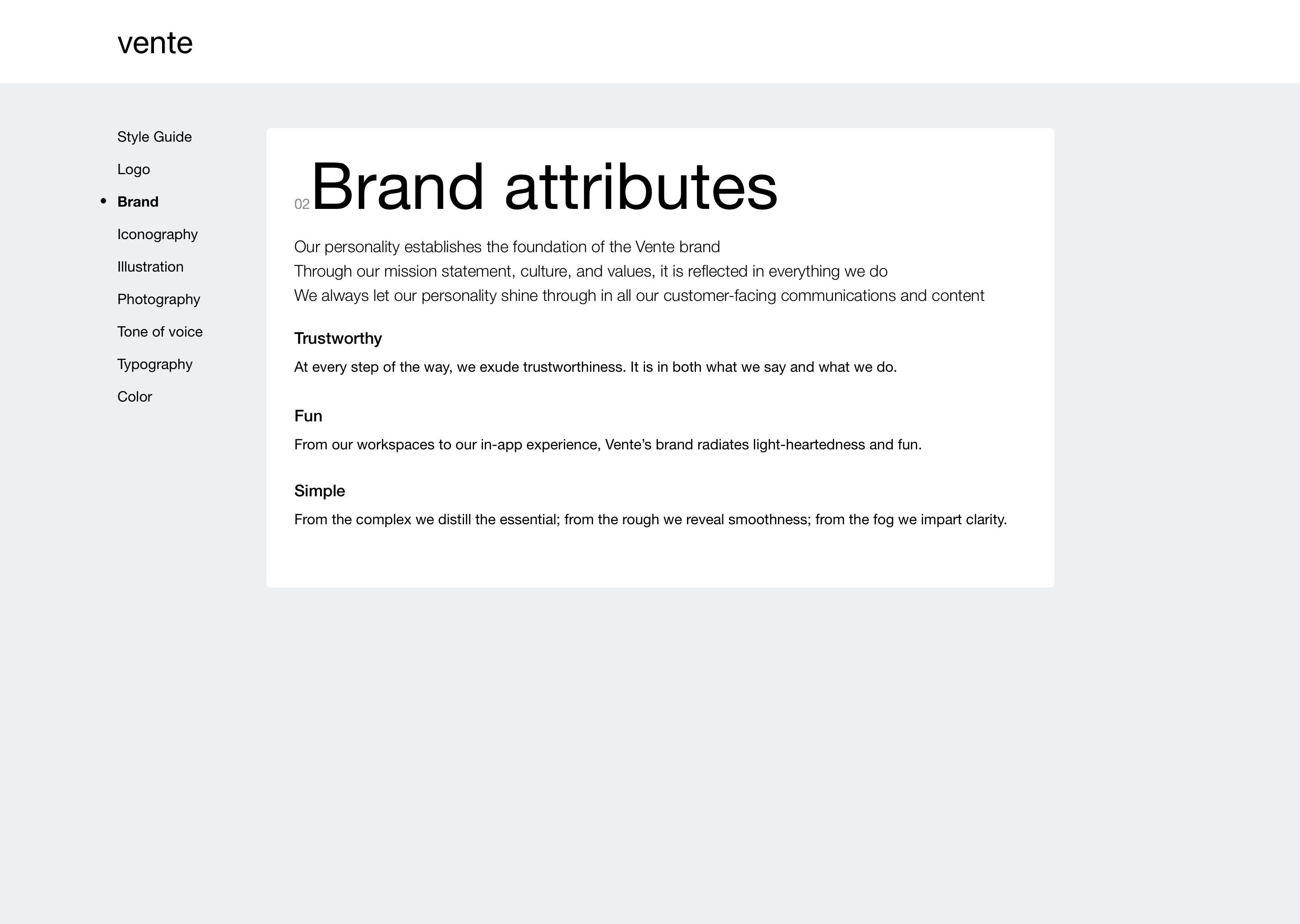 Style Guide Brand Attributes section