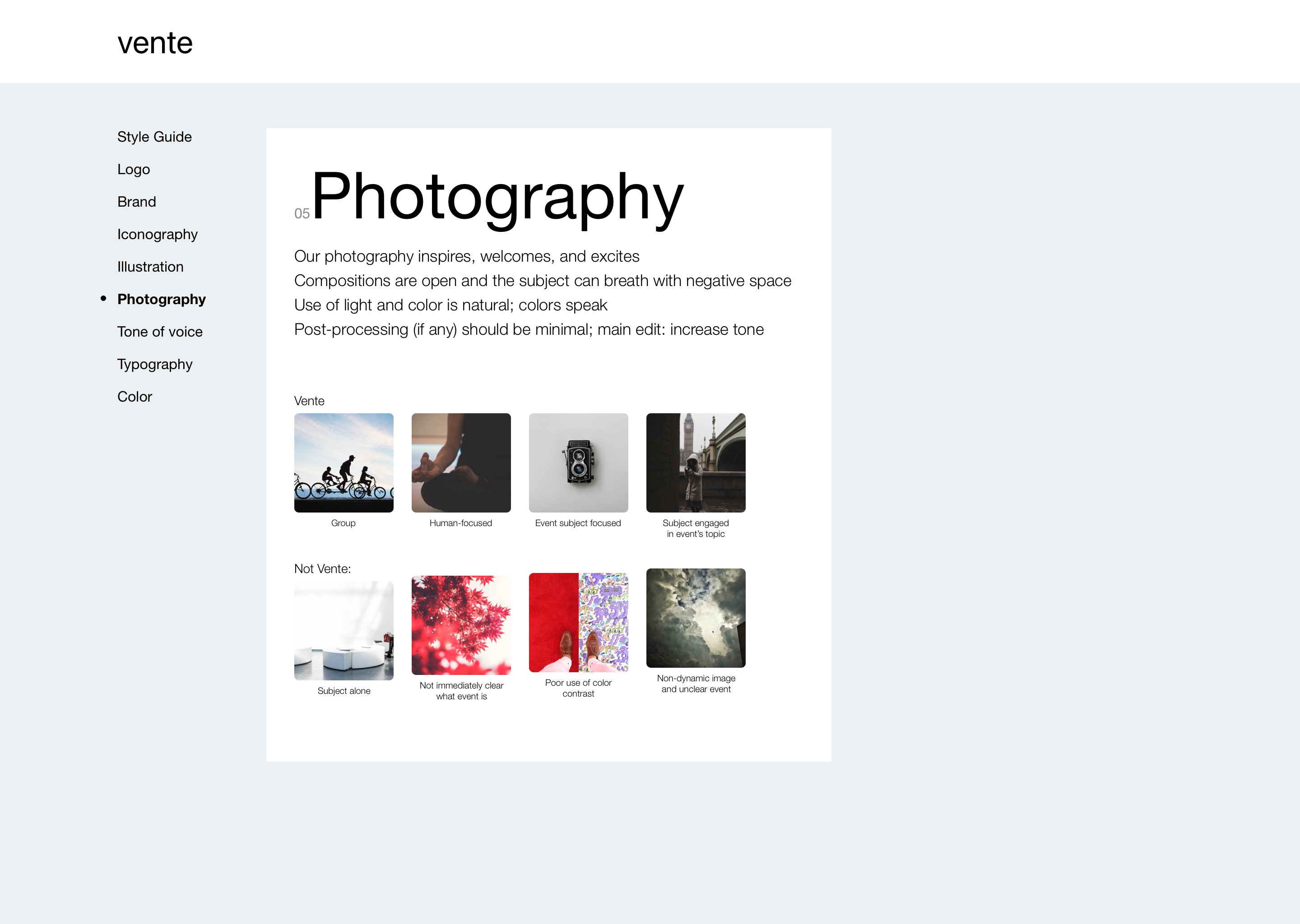 Style Guide Photography section