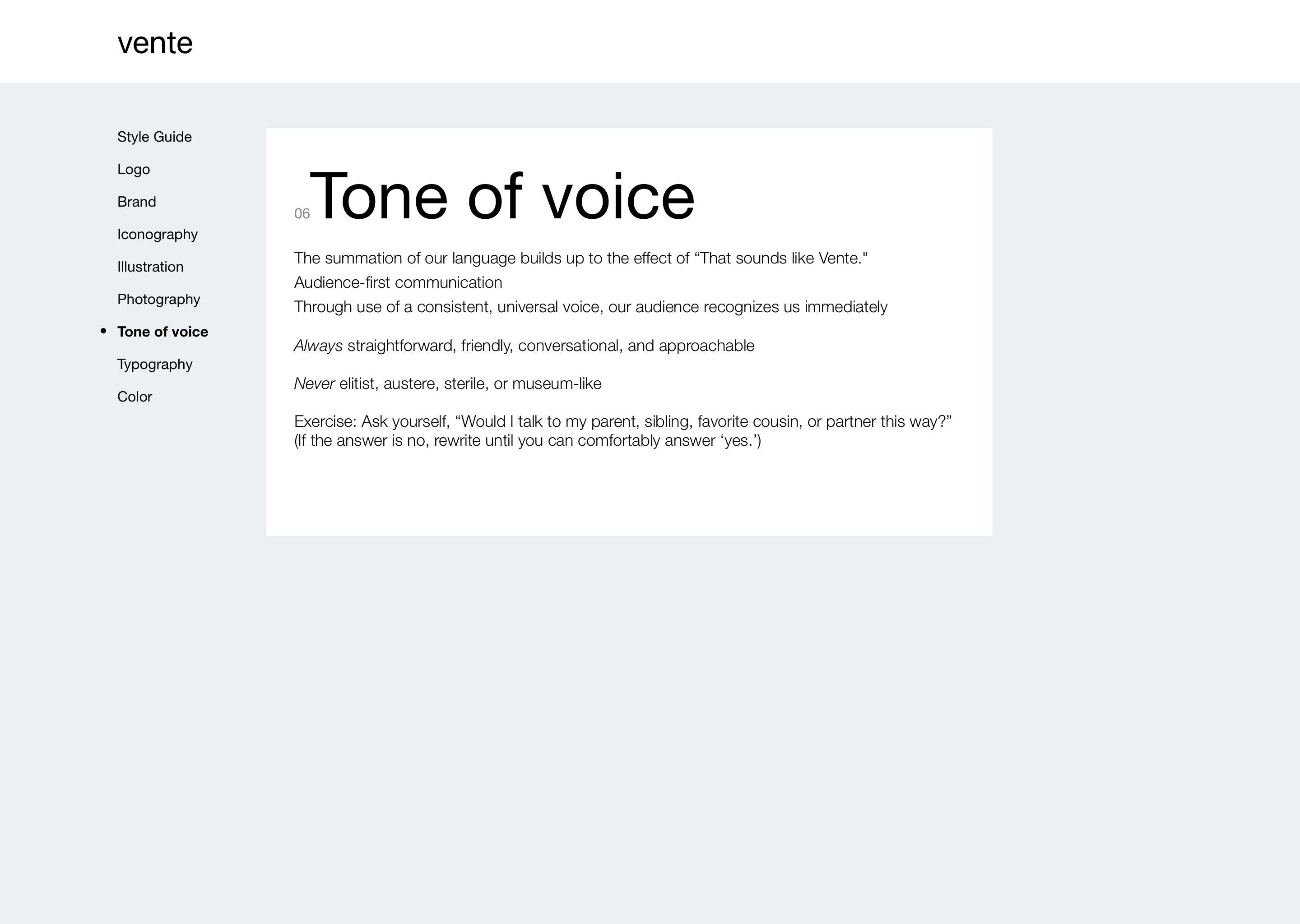 Style Guide Tone of Voice section