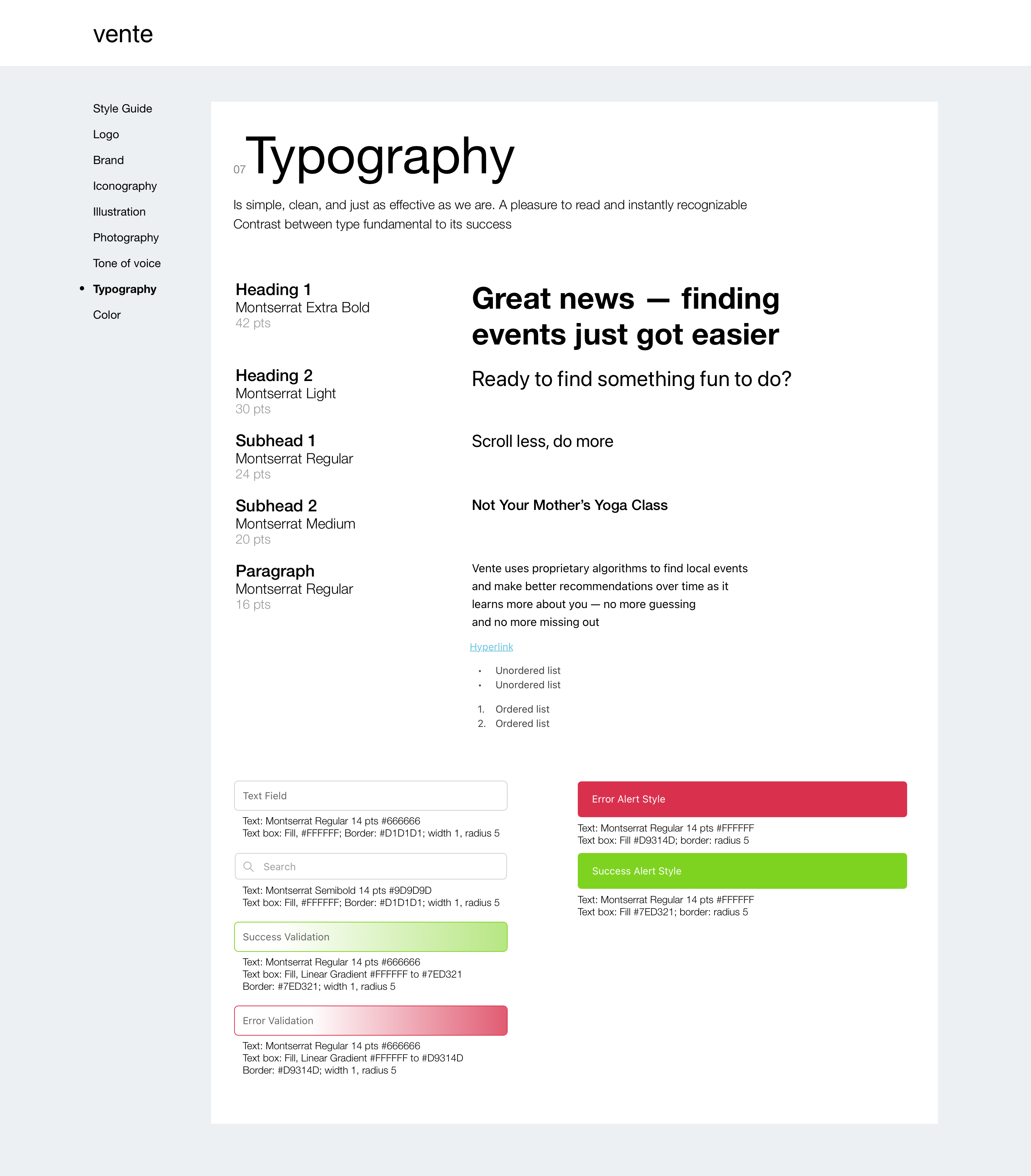 Style Guide Typography section